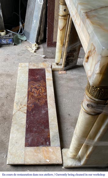 Empire style onyx mantel with detached columns and ormolu capitals Empire style onyx mantel with detached columns and ormolu capitals-9